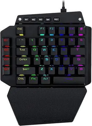 HCUCTOS USB Wired Rainbow Letters Glow Single Hand Keypad, with Wrist Rest Support Multimedia Keys, Backlit Ergonomic Mechanical Feeling