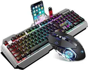 HCUCTOS LED Backlit Keyboard and Mouse Combo with Emitting Character Adjustable REG LED Backlight Mouse Multimedia Keys Mechanical Gaming,2000 DPI for Windows & Mac PC Gamers