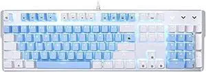 HCUCTOS Mechanical Gaming Keyboard 104-Key Cold Light Multimedia White Backlight with Blue Switch