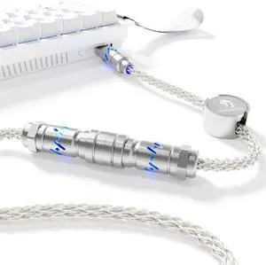 MAMBASNAKE C07 USB C Keyboard Cable for 8KHz Magnetic Keyboard, Single Crystal Copper Braided Charging Cable, Adjustable RGB, Data Transfer, 1.5M USB A to Type C, 5-Pin CNC Aviation Connector (White)