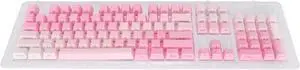 104pcs Custom Keycaps, Pink White PBT Material, Opaque Side Engraving, Oil Coating, Matte Ergonomic Design, Replacement Keycap Set for Most 61/87/104 Mechanical Keyboard