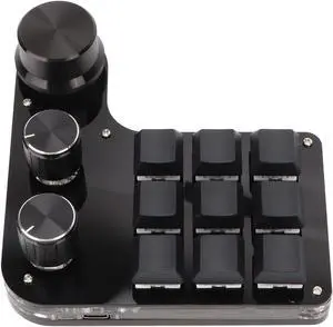 RGB Mechanical Gaming Keyboard 9 Key, One Handed Macro Keypad, LED Backlit Programmable Macro Mechanical Keyboard 3 Knob Blue Switch, for PC Game