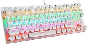 Gaming Keyboard, LED Rainbow Gaming Backlit, 104 Anti-ghosting Keys, Quick-Response Black Switches, Multimedia Control for PC and Desktop Computer, with Removable Hand Rest(White)