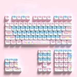 Cute PBT Keycaps,112 Keys Cute Round Keyboard Keycap,Dye-Sublimation MCA Profile Keycaps Cartoon Keycaps for Mechanical Keyboards 100%, 75%, 65%, 60% Keyboard,Sweetheart