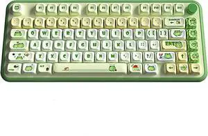 PBT Keycaps, MoT Profile Keycap,Cute Round Keyboard Keycap, 120Keys Green Frog Keycaps, Dye-Sublimation Keycap Set for Mechanical Keyboard 60% 75% 100%,A