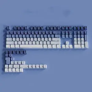 Mxtroml PBT Keycaps - Side Printed, Doubleshot Shine Through, Gradient, 130 Keys, Minimalist Mechanical Keyboard Keycap Set, Blue 2-OEM