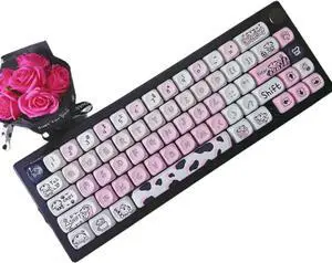 Mxtroml PBT Keycaps, Cute MOA Profile, Pink and White, 132 Keys, Dye-Sublimated, Anime Keycaps Set for Mechanical Keyboards