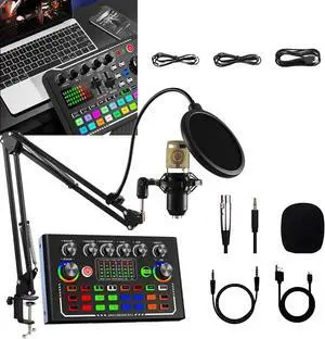Live Sound Card with DJ Mixer Effects & Voice Changer, Live Sound Card Audio Mixer, Sound Card for Live Streaming, 16 Special Effects Ambient Sounds, Professional Sound Mixer Board. (Set-A)