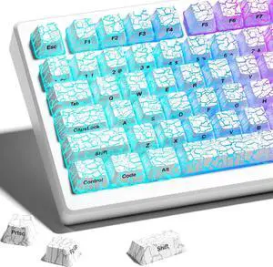 HITIME XVX Shine Through Keycaps w/IMD Tech, Custom Ice Crack Keycaps 60 75 100 Percent, White Key Cap Set 118 Keys Lines Backlit, OEM Profile Side Printed for Keyboards
