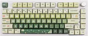 PBT Keycaps, Custom Keycaps, MOA Profile Cute 133 Keys Green Theme Dye Sub Keycap for Mechanical Keyboard 61/64/84/87/104/108 Layout,A