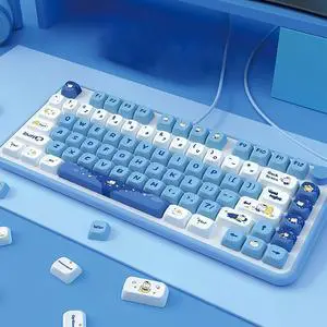 Custom Keycaps,120 Keys Bear Cute Keycaps, Blue White Keycap Set with MOT Profile, Double Shot PBT Keycaps Suitable for Cute Style Mechanical Keyboard,A