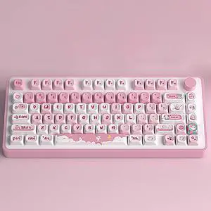 Mxtroml Custom Keycaps, 120 Kyecaps Pink Cute Bunny PBT Keycaps, MOT Profile, 5-Sided Dye Sublimation, Mechanical Keyboard Keycaps, 60 65 75 100 Percent, USB, Ambidextrous, Keycap Set