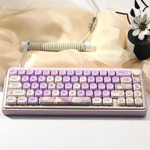 131 Keys PBT Cute Bunny MOA Profile Round Purple keycap Set for Girl Kids Custom Keyboard for ANSI Layout Mechanical Gaming Keyboard,A
