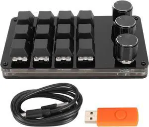 USB Mechanical Gaming Keyboard, 12 Keys 3 Knobs Macro Mechanical Keyboard, Custom Knob KeyPad with Hot Swappable Blue Switch