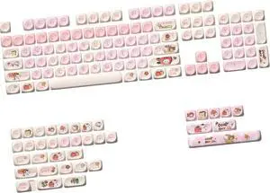 Generic Mechanical Keyboard Keycaps Heat Sublimation Key Caps Replacement Clear Cute Patterns Print Easy Installation Moa Height, Pink 140 Keys