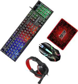 BELLIFFY 1set Wired Gaming Backlit Keys Keyboard Ergonomic Mouse Mouse Pad Headset for Office and Gaming Use