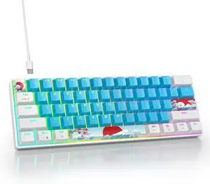 60% Mechanical Keyboard White and Blue, Compact 60 Percent Gaming Keyboard RGB Backlit, 61 Keys Mini Keyboard, USB Wired Office Keyboard for Windows Mac Laptop PC (61 Blue/Blue Switches)