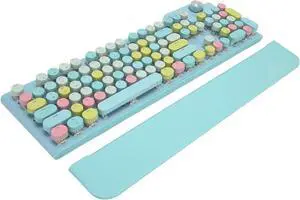 Gaming Keyboard, 2.4G BT5.1 Blue Switch Mechanical Gaming Keyboard, 107 Keys Knob Retro Round Keycap USB C Wired Keyboards for Android for for OS X (Blue)