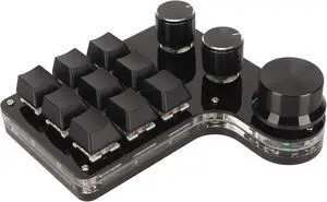 USB Mini 9 Key Keypad with 3 Knob, RGB Light Blue Switch One Handed Programmable Macro Keyboard, DIY Customize Universal Mechanical Gaming Keyboard for PC Video Game