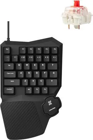 LEMOKEY X0 One Handed Gaming Keyboard, 35 Keys North-Facing Red Backlit Wired QMK Keypad, Silicone Palm Rest, Shine-Through Double-Shot Keycaps with Linear Red Mechanical Switch for Windows/Linux
