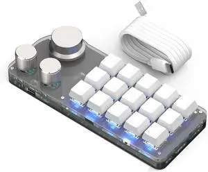 Mechanical Gaming 15 Keys Keyboard, Suitable for Gaming Office Media Lab Multifunctional DIY Office Media Lab with Three Levels of Functionality Seven Colors of Light Compatibility Powerful (White)