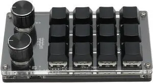 12-Key Mini Macro Mechanical Keyboard, USB Wired DIY Programmable Gaming Keyboard with RGB Light, 2 Knobs, Copy Paste Shortcuts Keypad, Blue Shaft, Universal for PC