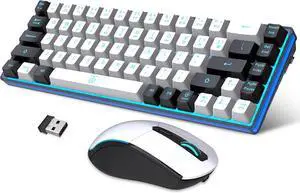 Snpurdiri - 60% Wireless Gaming Keyboard and Mouse, Rechargeable 2000mAh Battery, Mini Mechanical Keyboard Against Ghosting + Popular RGB Mice for Gaming, Office (White-Black)