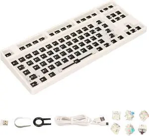 KOSDFOGE 87 Keys RGB Modular Mechanical Keyboard, TKL Wired Gaming DIY Kit W/Hot Swap Switch Sockets ABS Aluminum Alloy Modular Mechanical Keyboard for DIY(White)