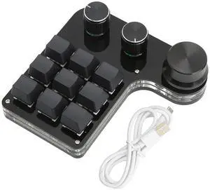 One Handed Mechanical Keyboard, 9 Key RGB Backlit Blue Switch Programmable Mini Gaming Keypad with 3 Knobs, Multifunctional Plug and Play Macro Keypad for Music Office Media