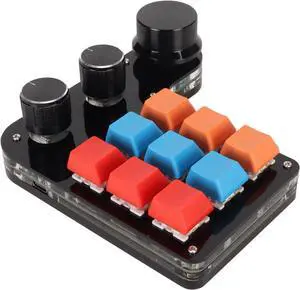 One Handed Programmable Mechanical Keyboard, 9 Keys Multifunctional Gaming Keypad with 3 Knobs, USB Mini Macro Mechanical Keyboard for Office, Blue Switches