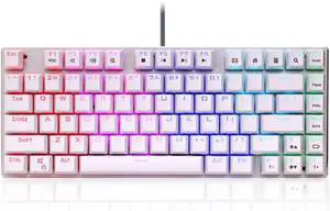 QIYUDS Keyboard, RGB LED Backlit Keyboard, 81 Key USB Wired RGB Backlit Blue Switch Mechanical Gaming PC Game Keyboard (Color : White)