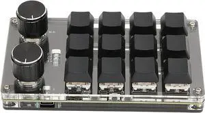 Mini Macro Keypad, 12 Keys 2 Knobs USB OSU DIY Programmable Mechanical Gaming Keyboard, Wired USB One Handed Fully DIY Macro Keypad for Game Office