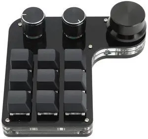 9 Keys Gaming Keypad with 3 Knobs, RGB Multifunction Programmable Shortcut Keyboard Mini Mechanical Keyboard with Backlit Dustproof Blue Switch, Support Storage and Delay