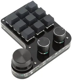 Mini Gaming Keypad 9 Keys, One Handed Programmable Keyboards with RGB Backlit and 3 Knobs, Compatible for Window Only, Easy to Use