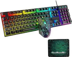 NCRD RGB Gaming Keyboard and Backlit Mouse Combo, USB Wired Backlit Keyboard, LED Gaming Keyboard Mouse Set