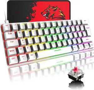 60% Mechanical Gaming Keyboard Compact Type C Wired 62 Keys LED Backlit USB Waterproof Keyboard 18 Chroma RGB Backlight Full Anti-ghosting Keys Compatible with PS4/PS5/Xbox/PC (White/red Switch)