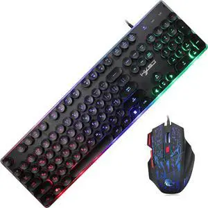 Gaming Keyboard Mouse mechanical USB Wired Colorful Keybord Gamer Kit Waterproof Conbo Set Luminous LED glowing Backlit Keyboard and Mouse for PC