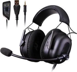 USB 3..5MM Corded Gaming Headset, Stereo 7.1 Virtual Surround Sound Gaming Headphones with Noise Reduction Microphone(Black)