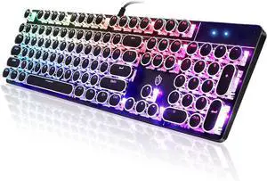YSCP Typewriter Style Mechanical Gaming Keyboard RGB Backlit Wired with Blue Switch Retro Round Keycap 104 Keys Keyboard Compatible with Laptops/Chromebook/Desktop (Black 104 Keys RGB)