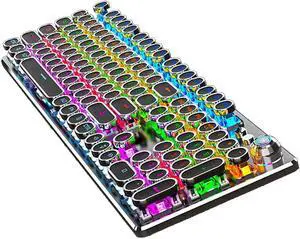 Mechanical Keyboard Blue Switch 104 Keys Retro Steampunk Round Keys, Media Control Knob Buttons, LED Backlit Mechanical Gaming Keyboard for PC/Mac/Gamer/Typ (Black)