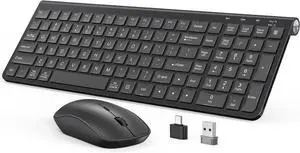 JOYACCESS Wireless Keyboard Mouse Combo, Ergonomic Wireless Keyboard with Adjustable Stand, Type-C Connector,and Waterproof Film Compatible with Win 7/8/10, MacBook Pro/Air, Laptop - Black