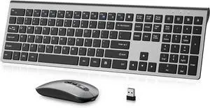 Wireless Keyboard and Mouse Combo, Ergonomic 110 Keys Full-Size Computer Keyboards, Silent Click & 3-Level DPI Slim Mice, 60-Day Battery Lifes, USB-C Charging, Compact Design for Home Office Travel