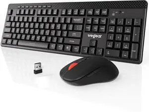 Wireless Keyboard and Mouse Combo with Silent Touch, 104-Key Full Size with 8 Additional Shortcuts, 2.4GHz Quiet Soft Click Typewriter Keyboard for PC, Desktop, Laptop, MacBook- Black