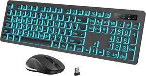 Large Print Wireless Keyboard and Mouse, 7 Colors Backlit Keyboard, Oversize Letters Keys Easy to See and Type, Rechargeable Keyboard and Mouse with Light Up Key (Colorful)