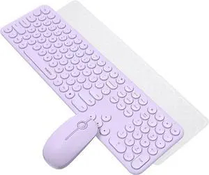Cute Wireless Keyboard and Mouse Mobifice Ultra-Thin 2.4GHz USB Cordless Full-Sized Silent Retro Computer Keyboard Mouse Combo,for PC Computer/Laptop/Windows/Mac/Tablets/Microsoft(Purple)