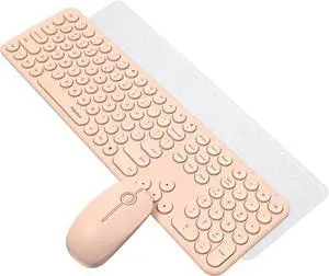 Cute Wireless Keyboard and Mouse Mobifice Ultra-Thin 2.4GHz USB Cordless Full-Sized Silent Retro Computer Keyboard Mouse Combo,for PC Computer/Laptop/Windows/Mac/Tablets/Microsoft(Pink)