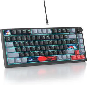 Mosptnspg 75% TKL Wired Mechanical Keyboard,RGB Backlit Gasket Mount 82 Key Hot Swappable Custom Linear Red Switch Gaming Keyboard with Volume Knob & PBT Keycaps (82 Dark)