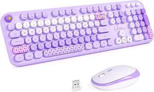 KNOWSQT Wireless Keyboard and Mouse Combo - Lovely Purple Rainbow 2.4G Full-Sized Colorful Keyboards, Round Keycap USB Dongle Plug Play Cute Keyboards for Windows, Laptop, PC, Desktop, Mac