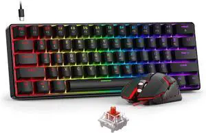 BlueFinger 60% Mechanical Gaming Keyboard and Mouse Combo - RGB Rainbow Backlit 61 Keys Red Switch Keyboard & 4 DPI LED Gaming Mouse, USB Wired Set for PC Laptop Xbox PS4 PS5