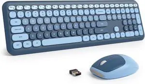 surmen Cute Keyboard and Mouse Wireless, Full-Size Retro Typewriter Keyboard Wireless Silent Colorful Keyboard Low-Noise 2.4GHz for Home and Office (6-Ocean Blue)